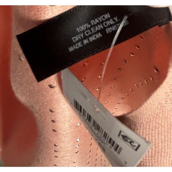 INC Scarf Rectangle Peach Satin Gold Studs Raw Hem Rayon Elegant Glam NWT - Picture 6 of 6